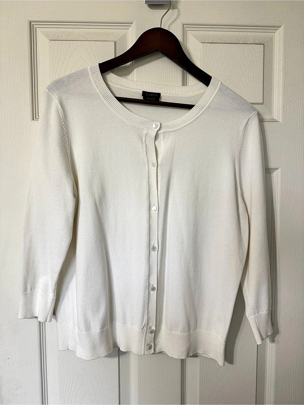 Talbots Charming White Button-Front Crew Neck Sweater